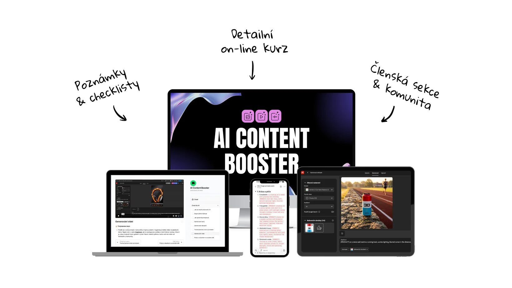 AI Content Booster - detailní online kurz, poznámky & checklisty, členská sekce & komunita